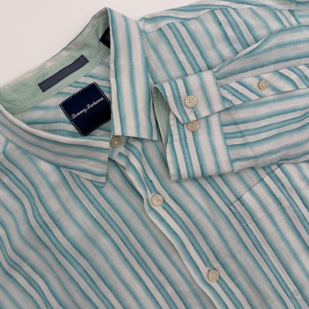 Tommy Bahama Mens XLT Linen Blend Striped Long Sleeve Button Down Shirt